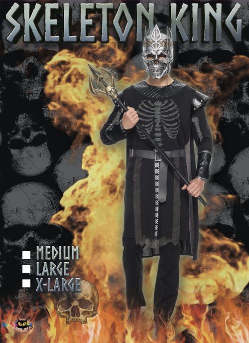 Effaçable Halloween Adulte Squelette Sombre Roi Costumes Hommes Effrayant Os Monarque avec Masque Costume De Fête