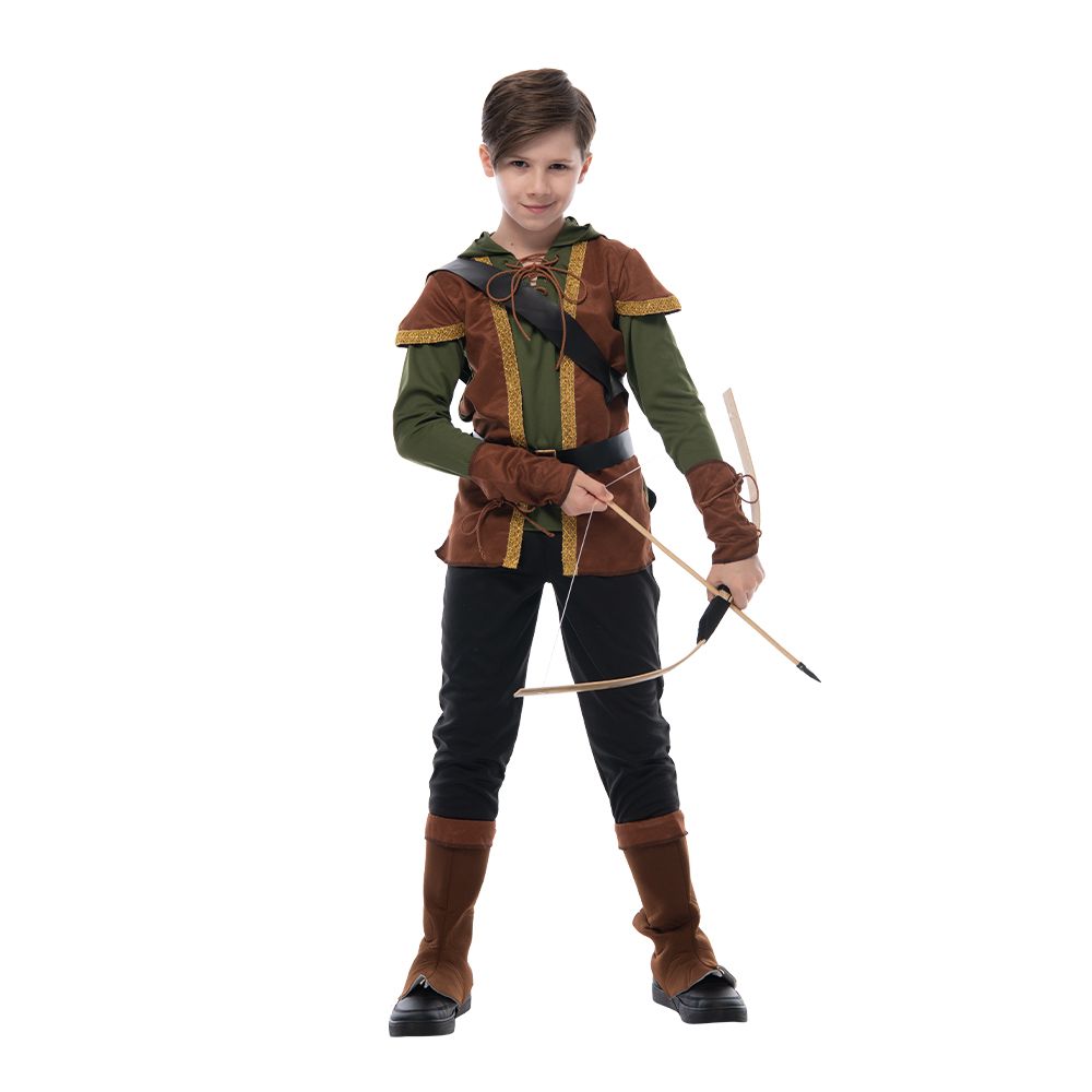 EraSpooky Robin Hood Halloween-Kostüm für Jungen, mittelalterliches Bogenschützen-Jäger-Outfit