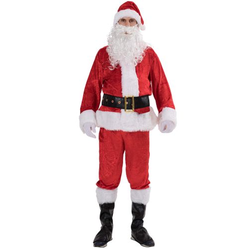 EraSpooky Hommes Costume de Père Noël de Noël Costume Classique en Flanelle Adulte 7pcs