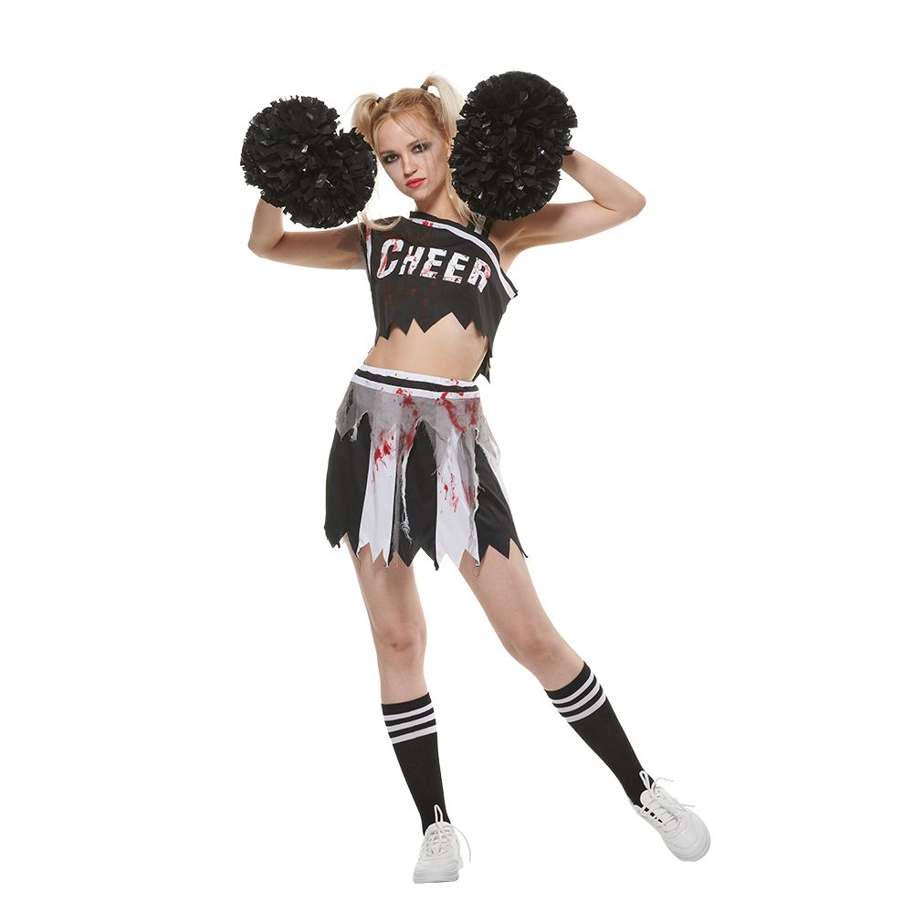 Eraspooky Zombie Cheerleader Kostüm Damen Halloween Blutiges Kleid
