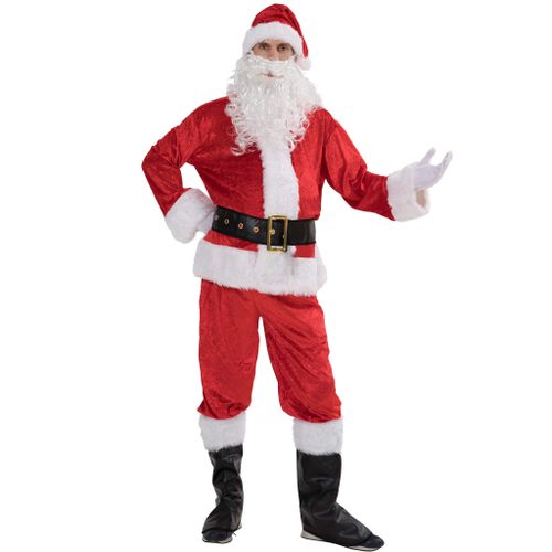 EraSpooky Hommes Costume de Père Noël de Noël Costume Classique en Flanelle Adulte 7pcs