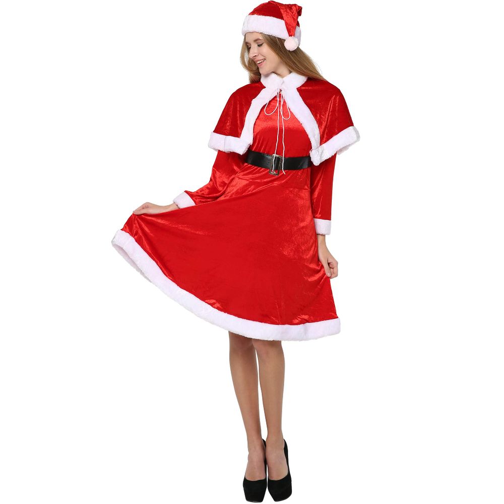 EraSpooky レディース スウィート ミス サンタ クロース 衣装 クリスマス ファンシー ドレス コスチューム
