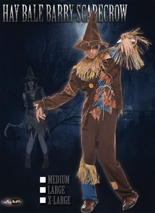 Eraspooky Costume d'épouvantail pour homme Deluxe Halloween Straw Wiard Kit