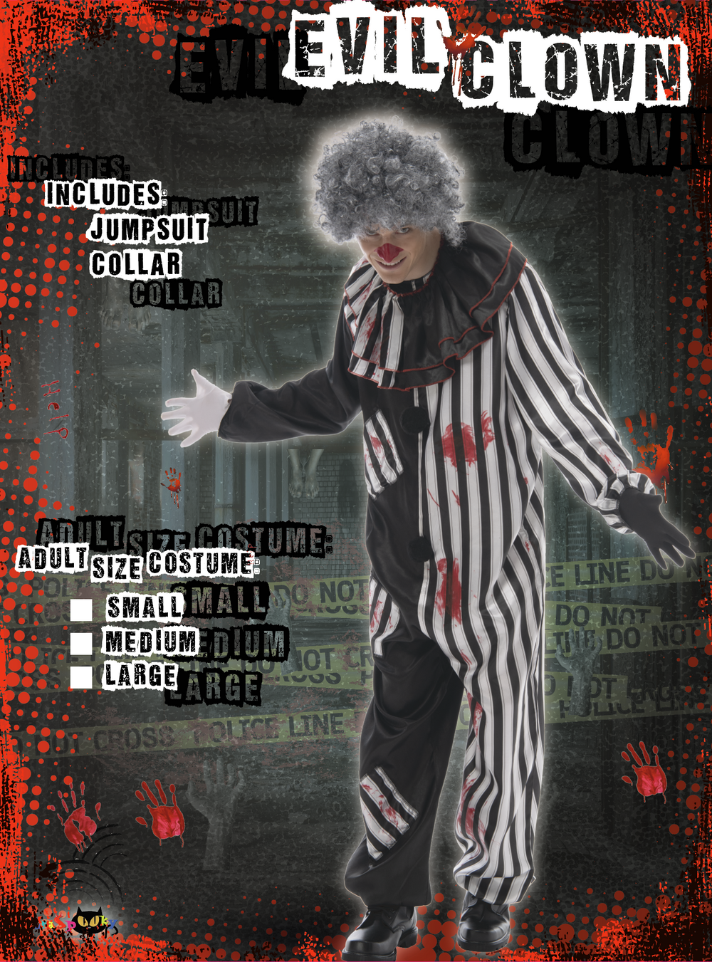 EraSpooky Halloween Bleeding Killer Clown Jumpsuit Herrenkostüm für Erwachsene