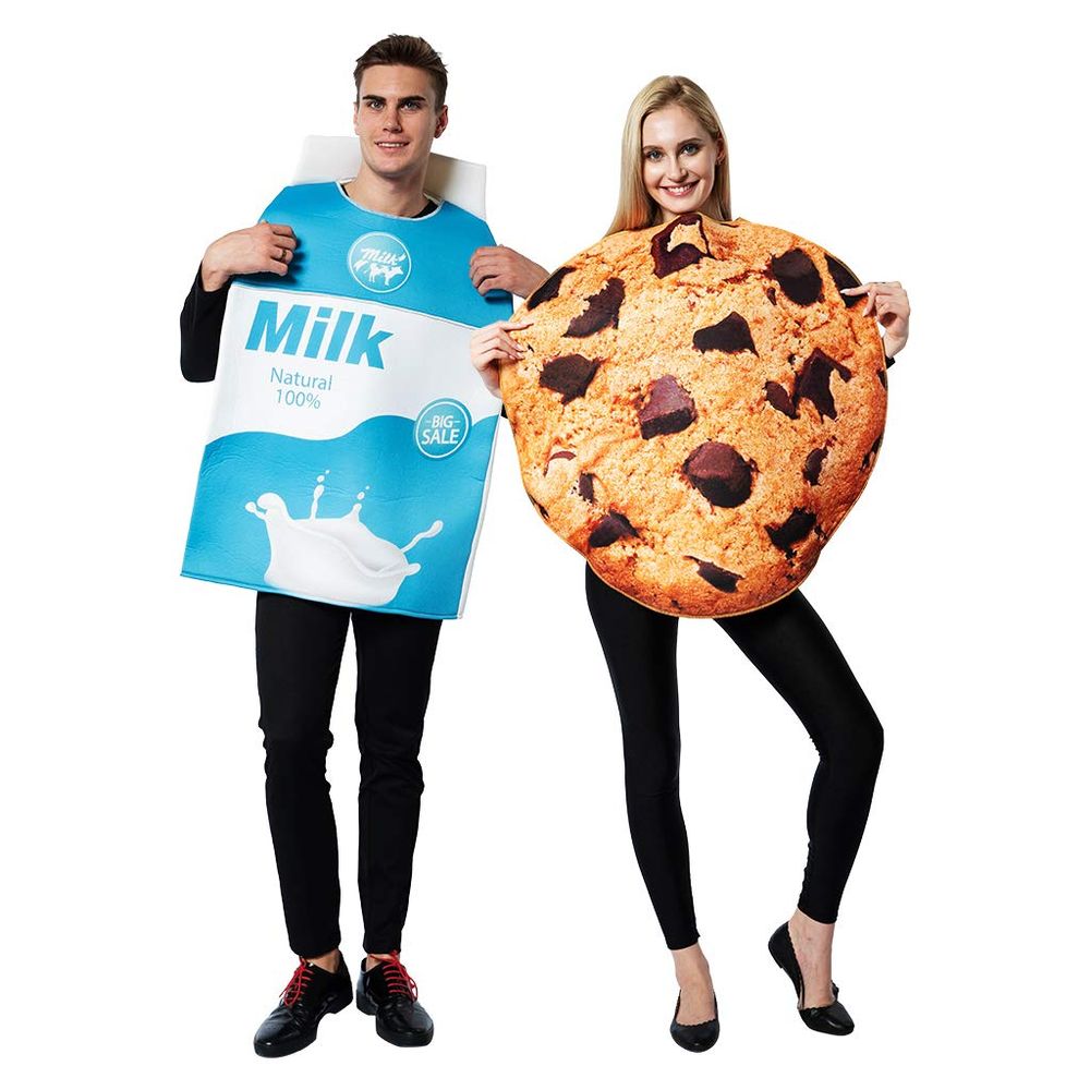 Eraspooky Couple Cookies and Milk Carton Box Costume Halloween Food Adult Men Women