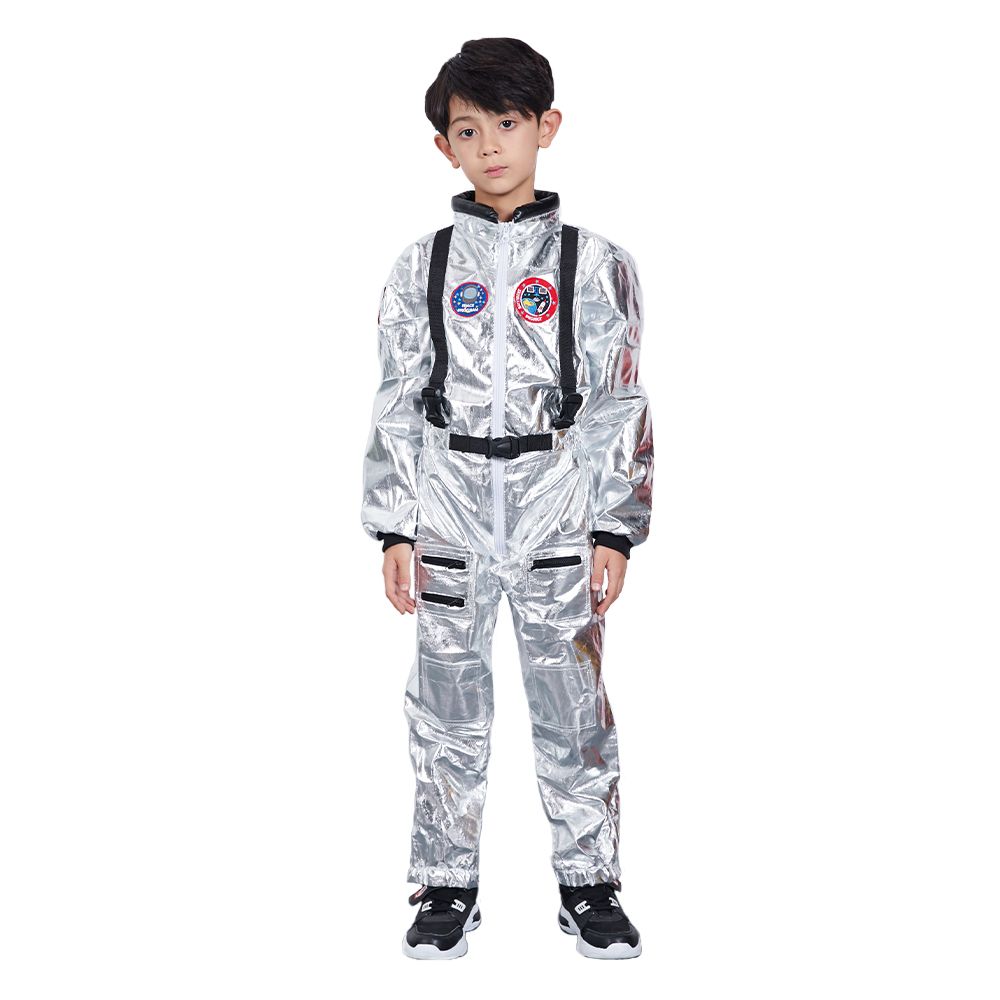 Eraspooky キッズ 宇宙飛行士 コスチューム シルバー スペースマン ジャンプスーツ NASA ハロウィン スーツ
