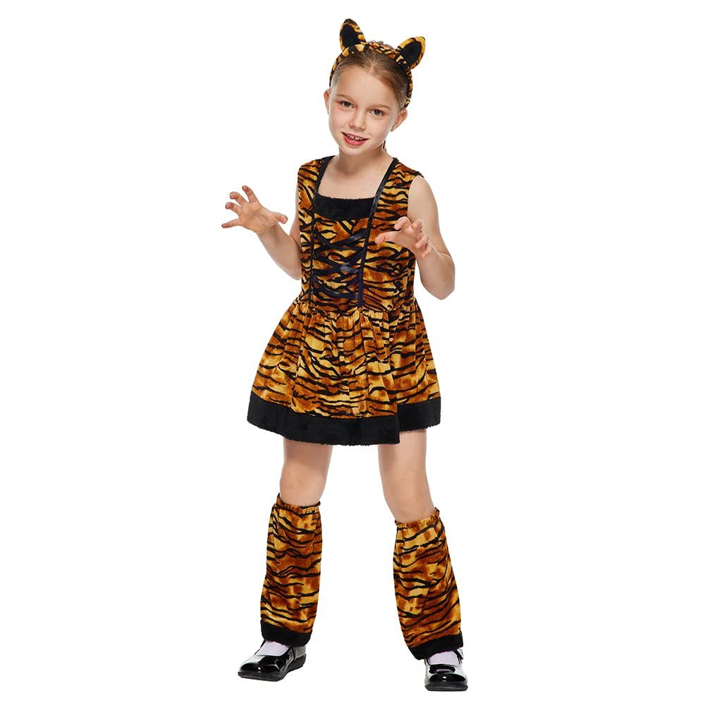 Eraspooky süßes Mädchen-Tiger-Kostüm für Kinder, Halloween-Tiere, Kostüm