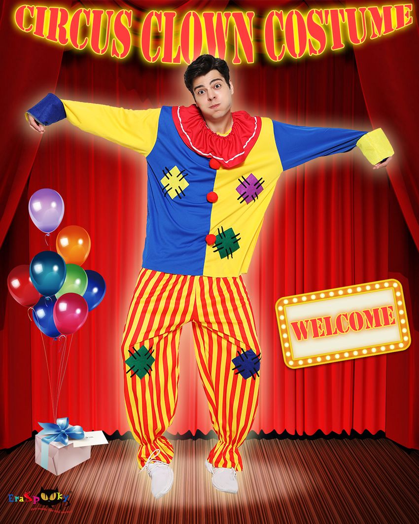 EraSpooky Adult Circus Clown Costume Colorful Suit Halloween Party