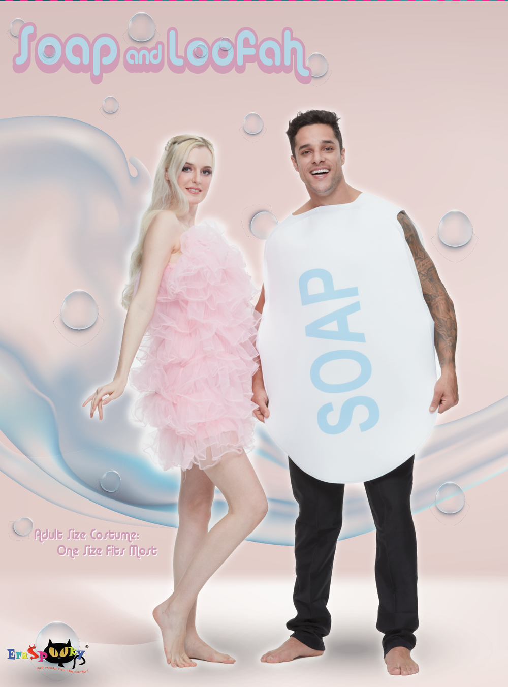 EraSpooky Couples Seifen- und Luffa-Kostüm für Erwachsene, lustiges Halloween-Party-Kostüm-Set