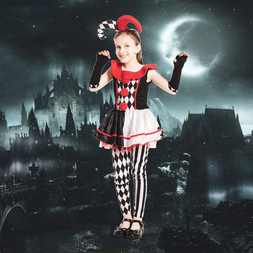 Eraspooky Clown-Kostüm für Mädchen, Halloween, Karneval, Party, Cosplay, lustiges böses Kostüm