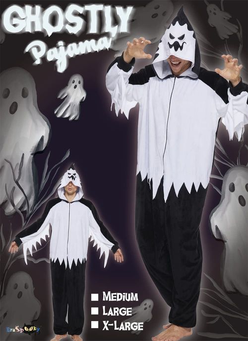 Eraspooky Adult Ghost Costume Men Scream Hooded Plush Pajamas