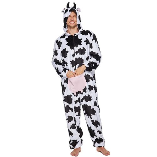Eraspooky Unisexe Adulte Lait Vache Onesie en peluche Pyjamas Halloween Animal Cosplay Costume