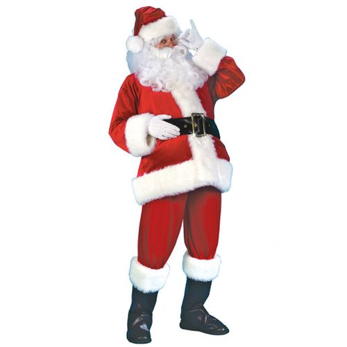 EraSpooky Men Christmas Santa Claus Adult Costume Deluxe Velvet Suit 7pcs