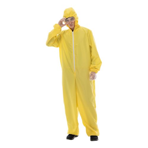EraSpooky [Hello Mr. White] 남자 노란색 점프 슈트 위험 물질 의상 할로윈 파티 작업복, 장갑, 고글