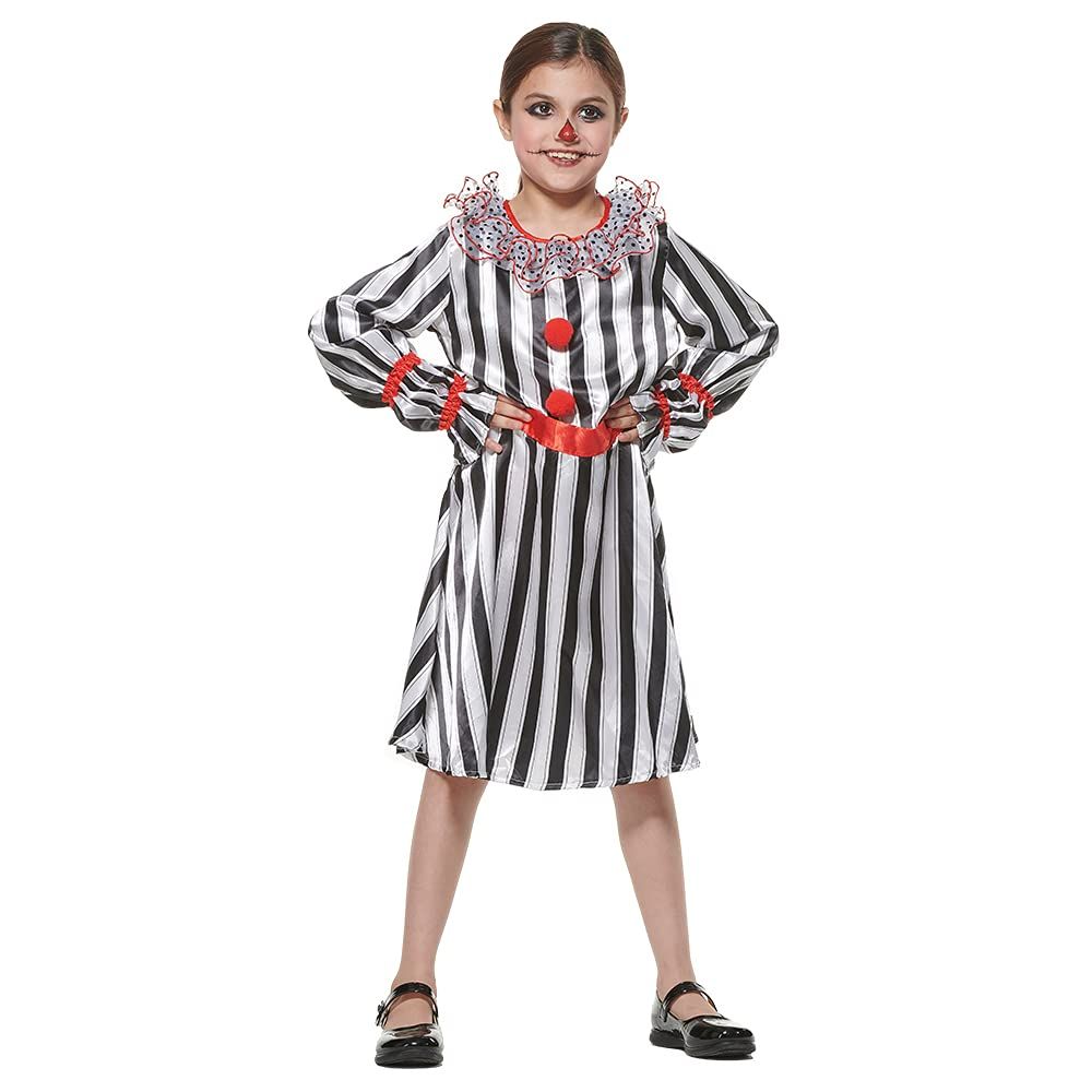 Eraspooky Mädchen Halloween gruseliges gestreiftes Zirkusclown-Kostüm