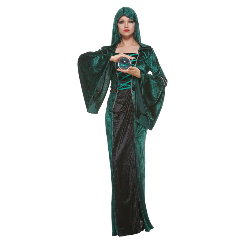 Eraspooky Women Sorceress Dress Hooded Halloween Witch Costume Medieval  Renaissance Retro Gown