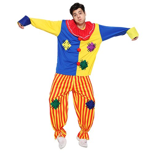 EraSpooky Adult Circus Clown Costume Colorful Suit Halloween Party Joker Role Play