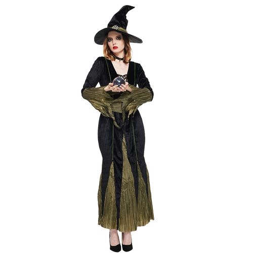 Eraspooky Costume de sorcière méchante pour femme Robe de cosplay magique d'Halloween avec chapeau