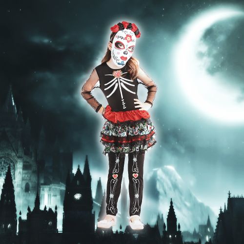 EraSpooky Day Of The Dead Filles Halloween Costume Crâne Mexicain Squelette Dia de Los Tutu Jupe