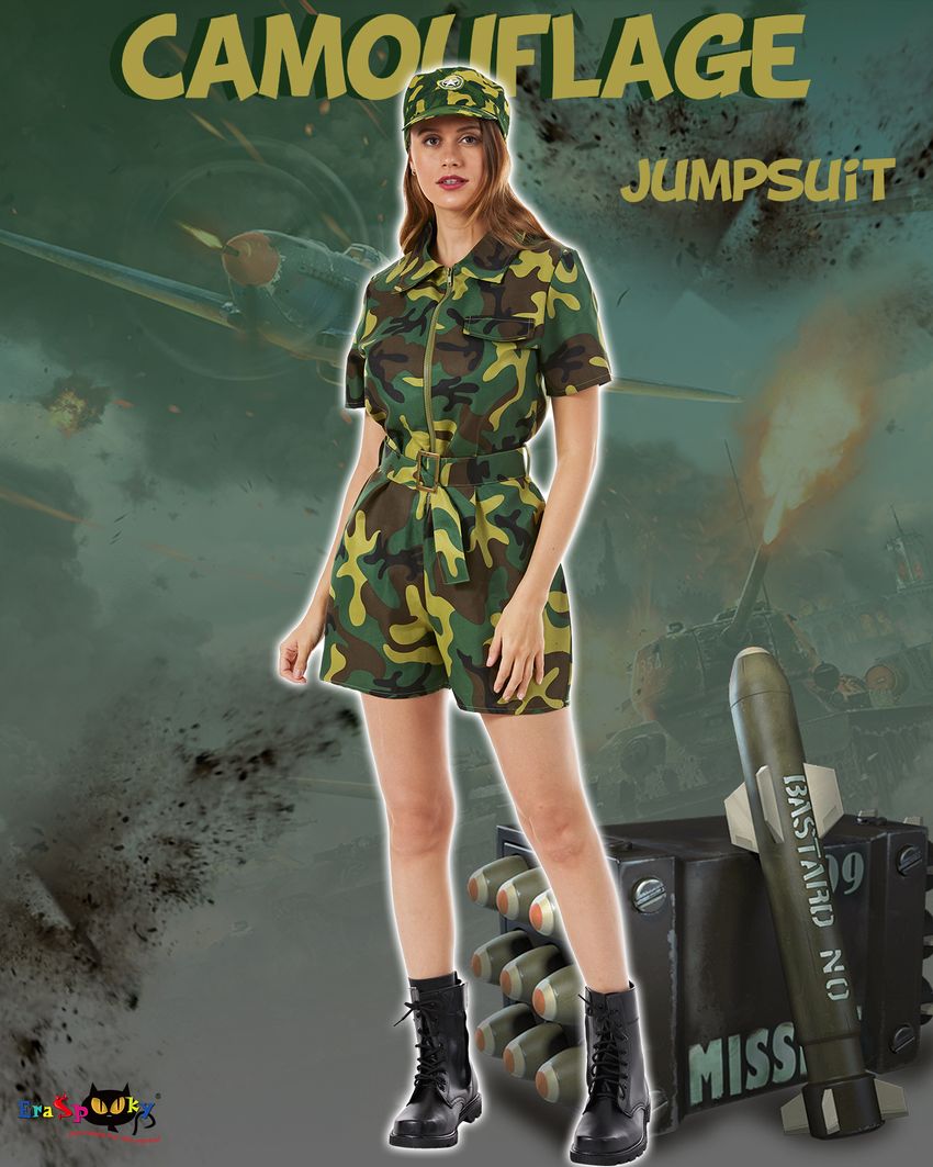 Womens Sexy Army Camo Playsuit Costume