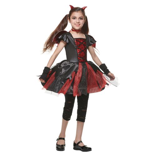 EraSpooky Devil Dress Girls Halloween Costume Devil Costumes with Demon Wings
