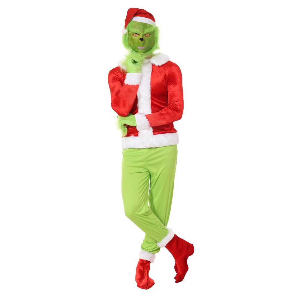 EraSpooky Grinch 성인 녹색 괴물 크리스마스 의상 디럭스 남자 산타 코스프레 홀리데이 슈트