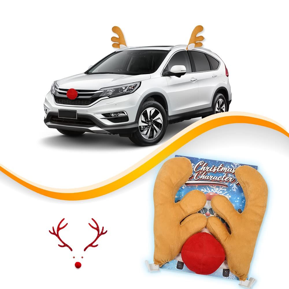 Eraspooky Christmas Car Antlers Kit de voiture de renne Bois de renne et nez Costume de véhicule Kit de décoration de voiture de bois de renne de Noël