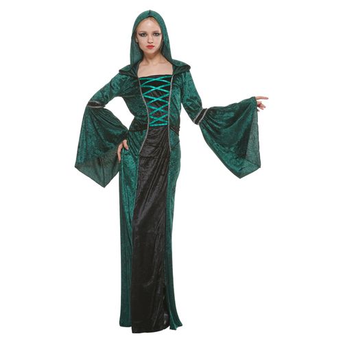 Eraspooky Women Sorceress Dress Hooded Halloween Witch Costume Medieval Renaissance Retro Gown
