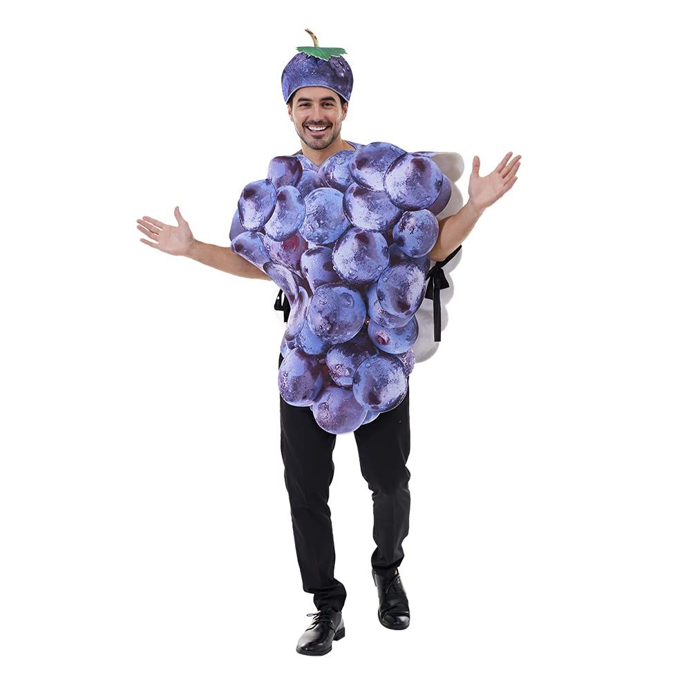 EraSpooky Adult Purple Grapes Bunch Costume with Hat, Funny Food Party Halloween Suit