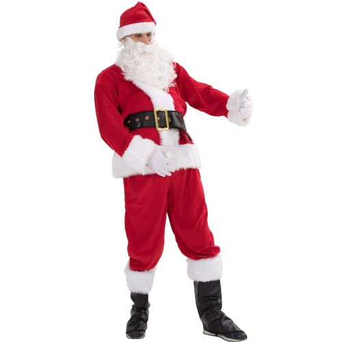 EraSpooky Men Christmas Santa Claus Adult Costume Deluxe Velvet Suit 7pcs