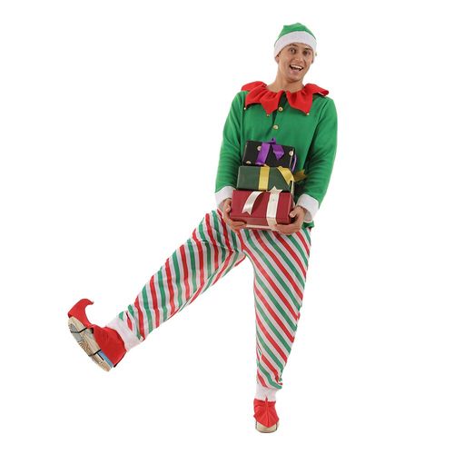 EraSpooky Elf Buddy Costume Hommes Tenues Halloween Noël Ensemble Complet Costume Vert pour Adultes