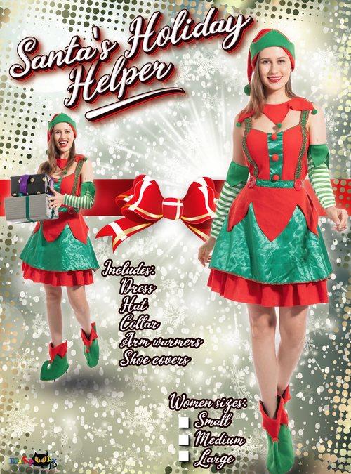Eraspooky Elf Costume Women Santa Helper Christmas Sexy Dress Green and Red