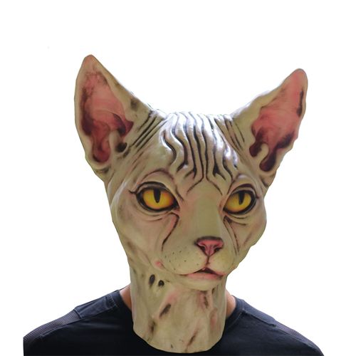 EraSpooky Sphynx Cat Mask Halloween Costume Latex Animal Mask Creepy Carnival Party Mask