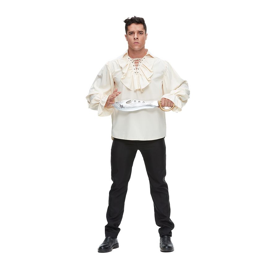 EraSpooky Mens Pirate Shirt Medieval Scottish Lace Up Cosplay Costume  Renaissance Viking Shirt Tops