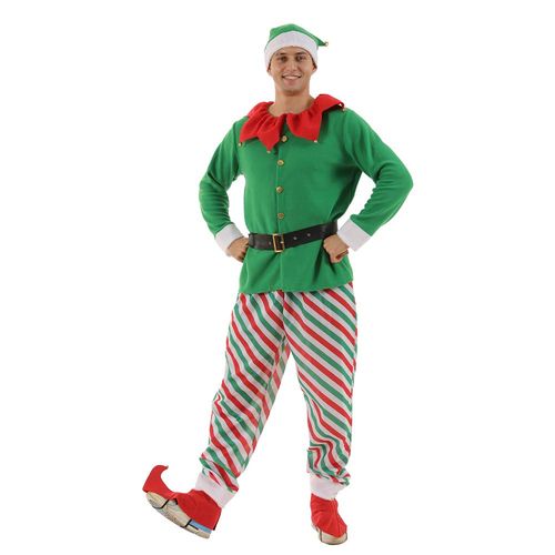 EraSpooky Elf Buddy Costume Men Outfits Halloween Christmas Full Set Green Suit for Adults