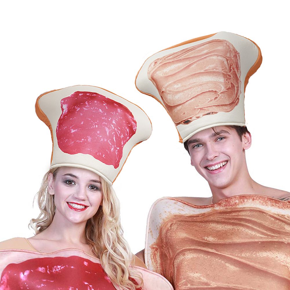 EraSpooky Mantequilla de maní y sombrero de gelatina Disfraz de Halloween Juego de comida a juego para parejas, tamaño adulto