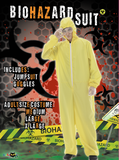 EraSpooky [Hello Mr.White] Men Yellow Jumpsuit Hazmat Costume Halloween Party Coverall,Gloves,Goggles