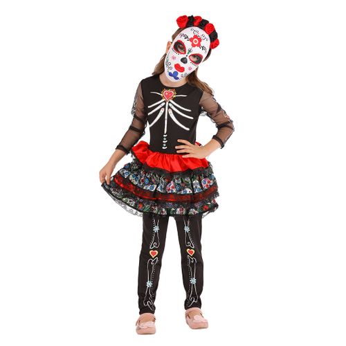 EraSpooky Day Of The Dead Filles Halloween Costume Crâne Mexicain Squelette Dia de Los Tutu Jupe