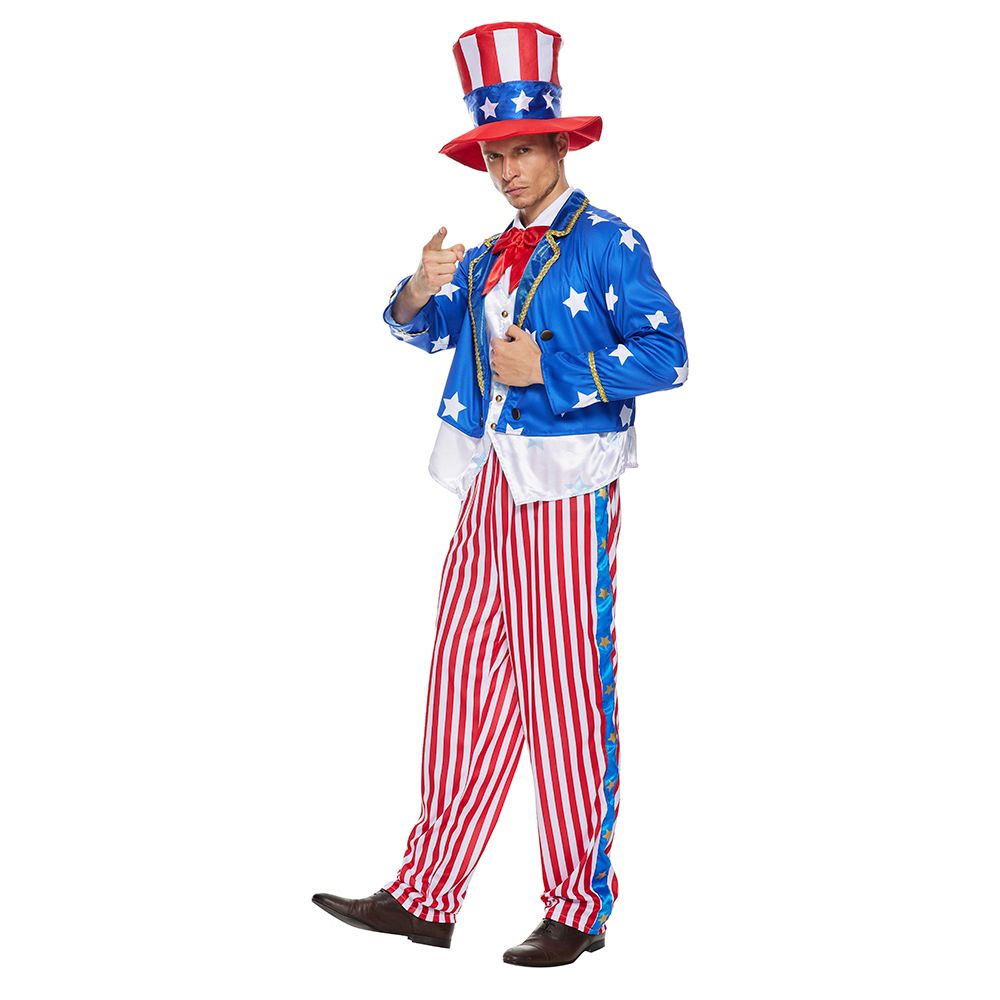 EraSpooky Deluxe Men's Uncle Sam Costume July Fourth Patriotic Party Fancy Dress