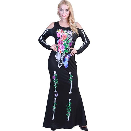 EraSpooky Halloween Women Plus Size Beautiful Flower Bones Skeleton Costume