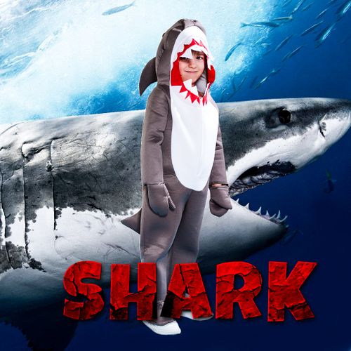 Costume de requin effaçable pour garçon Halloween Costume d'animal de mer pour enfants Onesie Shark Tail Fin Dress