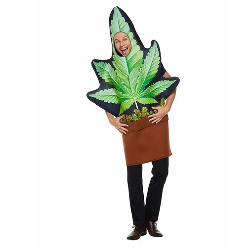 Eraspooky Adult Pot Leaf Costume Funny Weed Flower Pot Mascot Suit