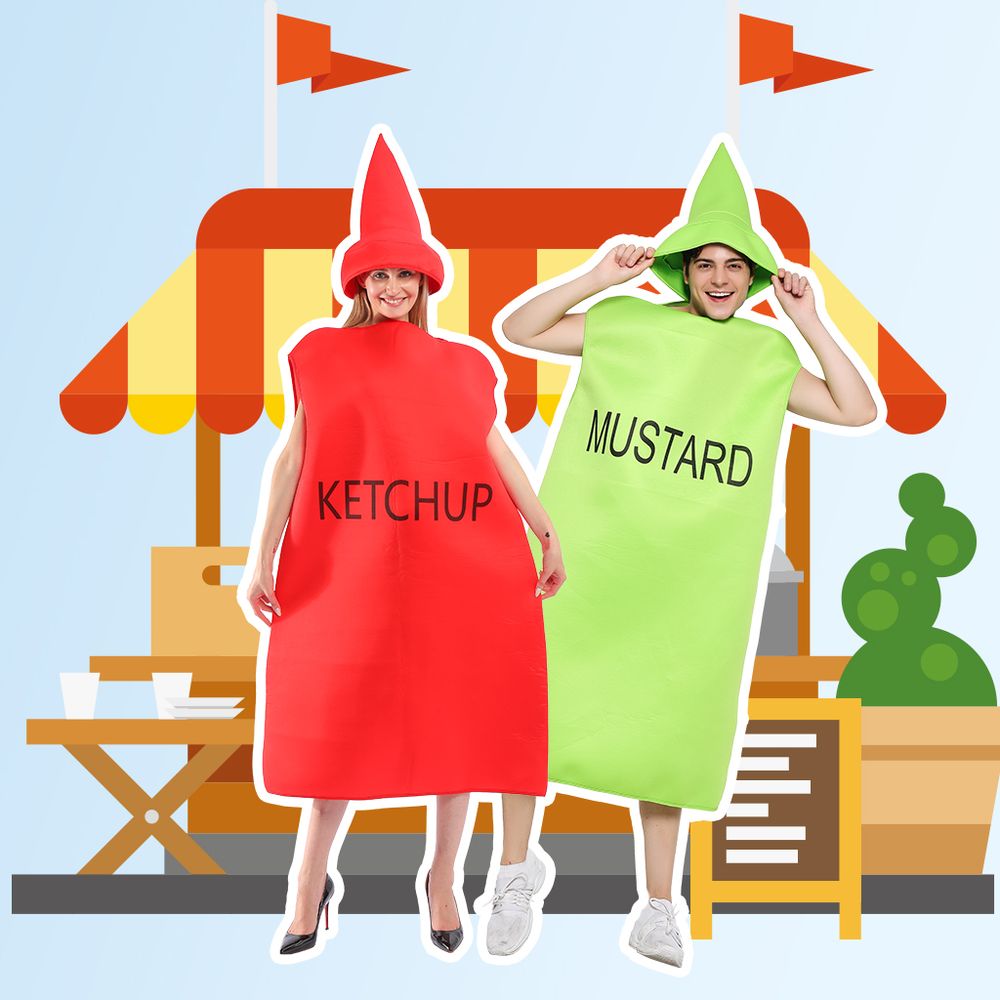 EraSpooky Couple Costume Ketchup Et Moutarde Halloween Adulte Nourriture Mascotte Match Ensembles