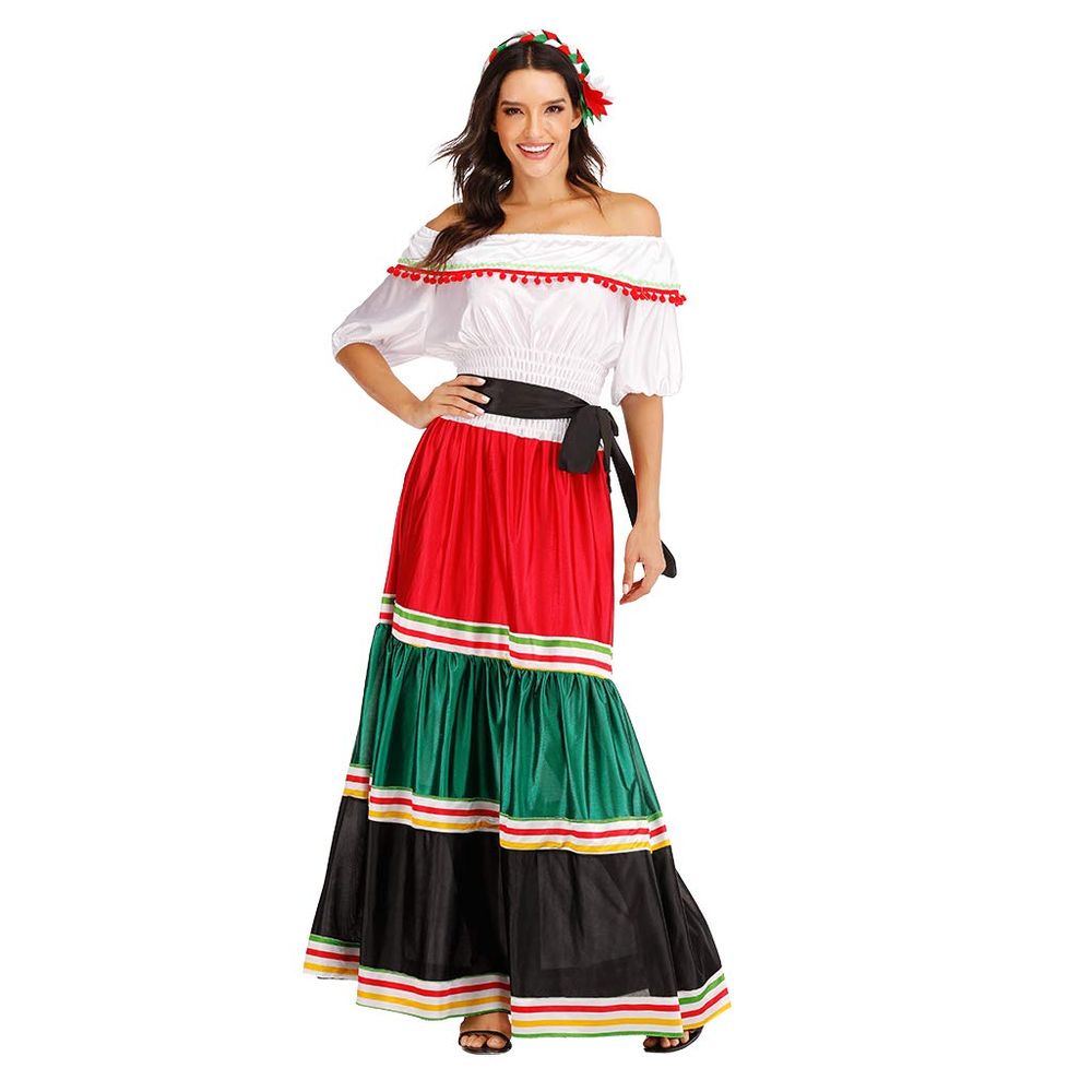 Eraspooky Women's Mexican Dress Halloween Costume Adult Traditional Senorita Blouse Dance Skirt