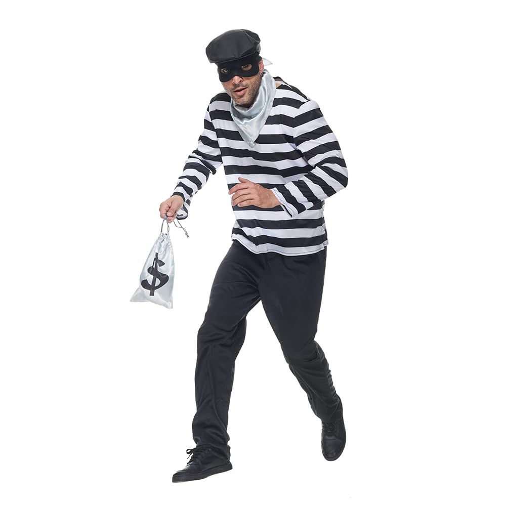 EraSpooky - Disfraz de ladrón para hombre, disfraz de Halloween para adultos, divertidos trajes de cosplay de ladrón