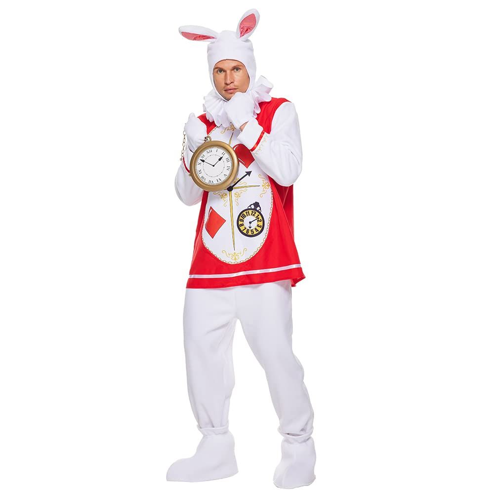 EraSpooky Adult Bunny Costume Men Halloween White Rabbit Mascot Suit