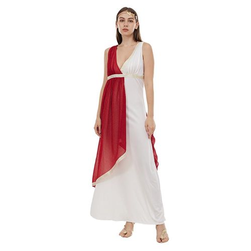 Eraspooky Women's Adult Red Ancient Greek Goddess Costume Toga Dress Ancient Roman Robe with Headdress