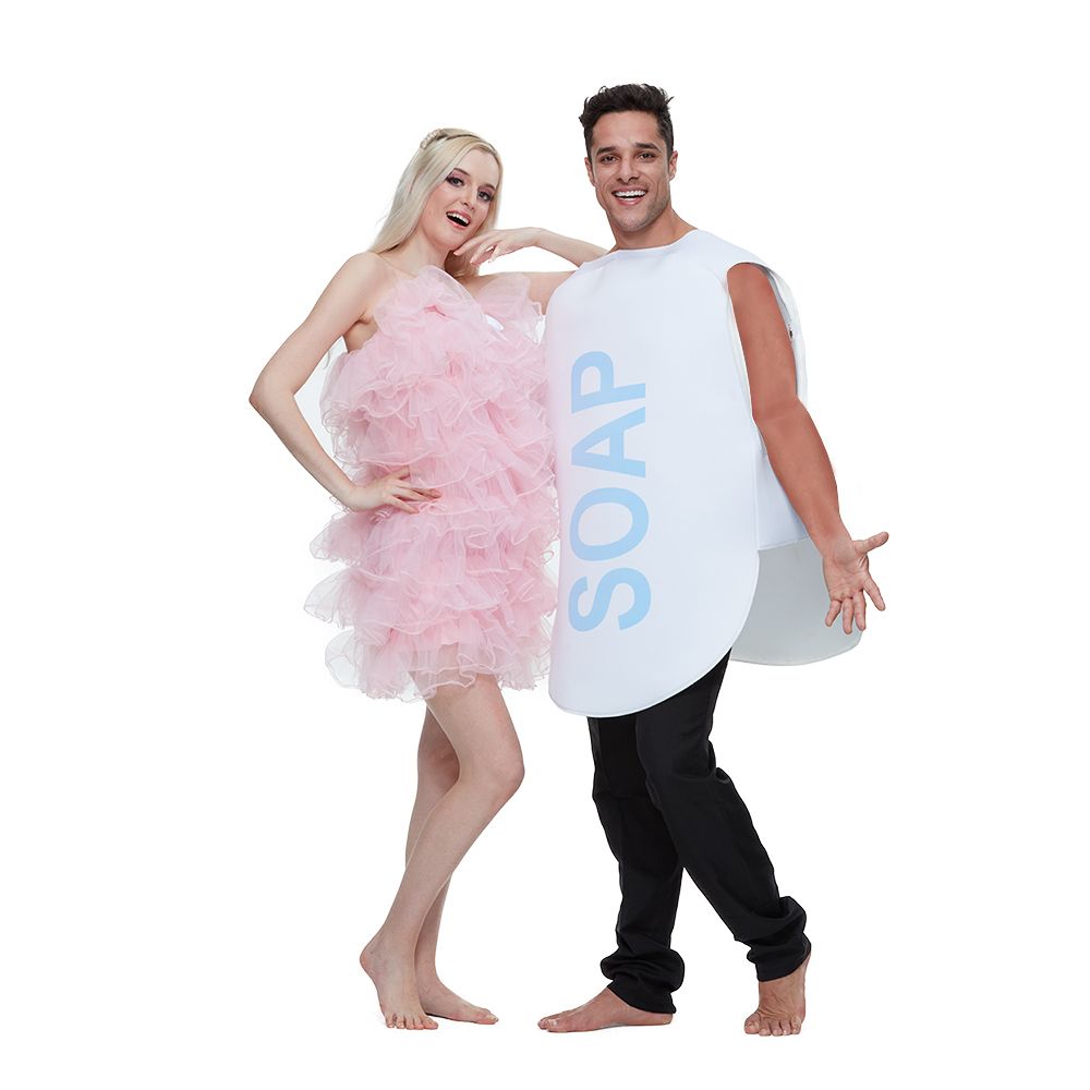 EraSpooky Couples Seifen- und Luffa-Kostüm für Erwachsene, lustiges Halloween-Party-Kostüm-Set