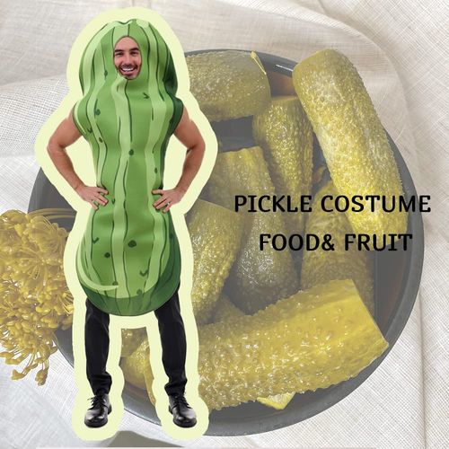 Eraspooky Pickle Halloween Costume Men Women Unisex Adults Cucumber Costume Condiment Party Dress up Food Funny Cosplay One Size