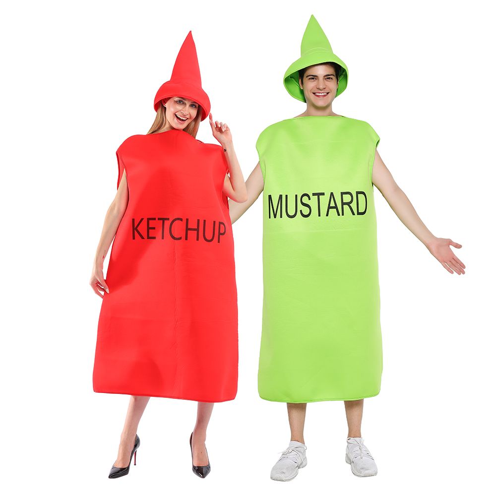 EraSpooky Paar Kostüm Ketchup und Senf Halloween Adult Food Maskottchen Match Sets